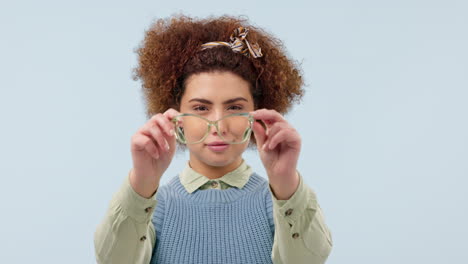 Face,-smile-and-woman-with-glasses