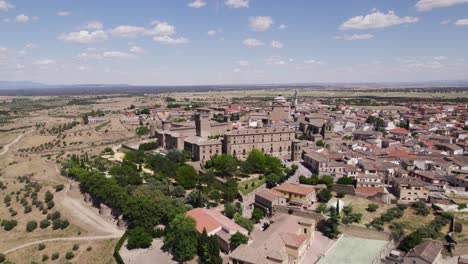 Grand-moorish-castle-in-small-Spanish-village,-breathtaking-panoramic-view