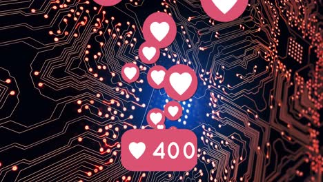animación de los iconos de las redes sociales sobre el zócalo del procesador