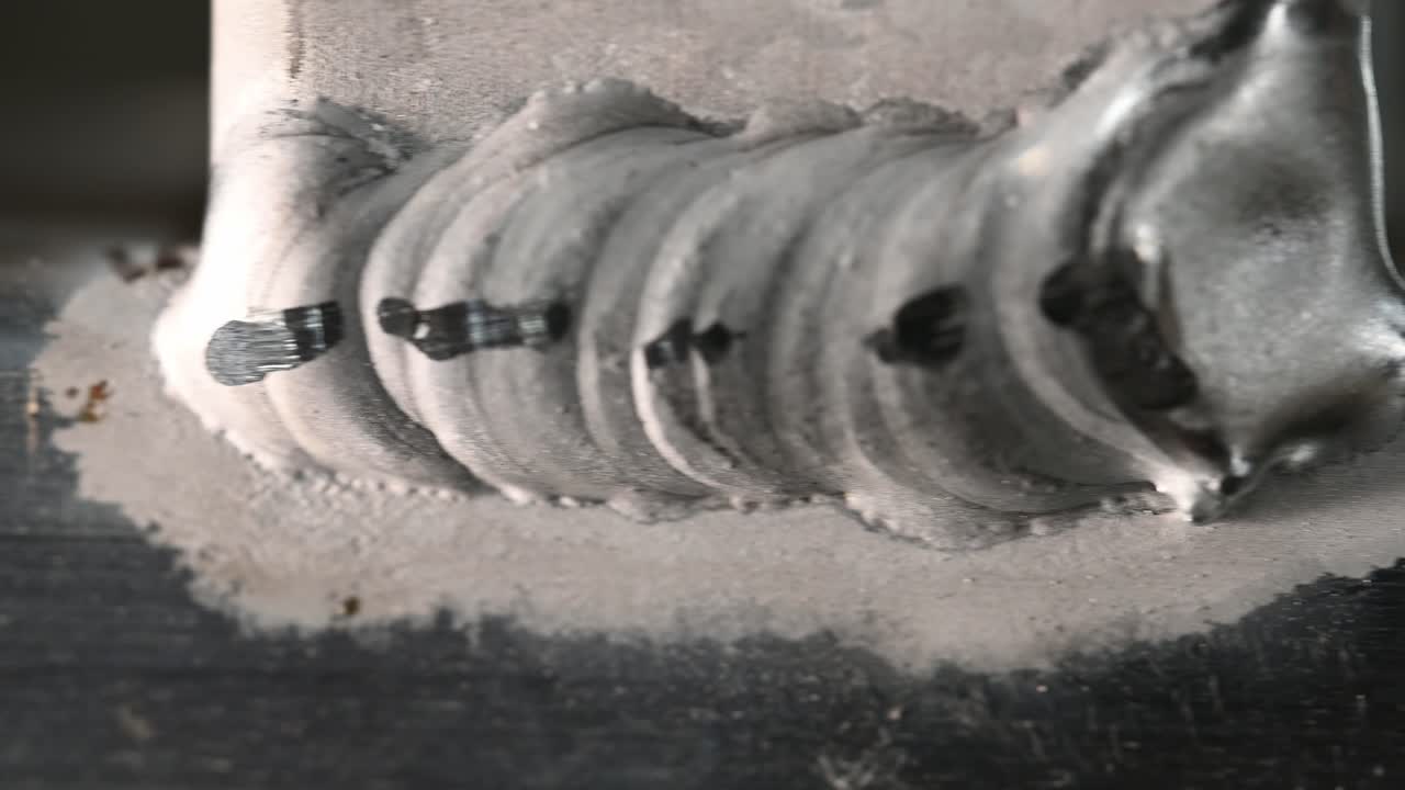 알루미늄 아마추어 용접 조인트 위로 왼쪽에서 오른쪽으로 슬라이드