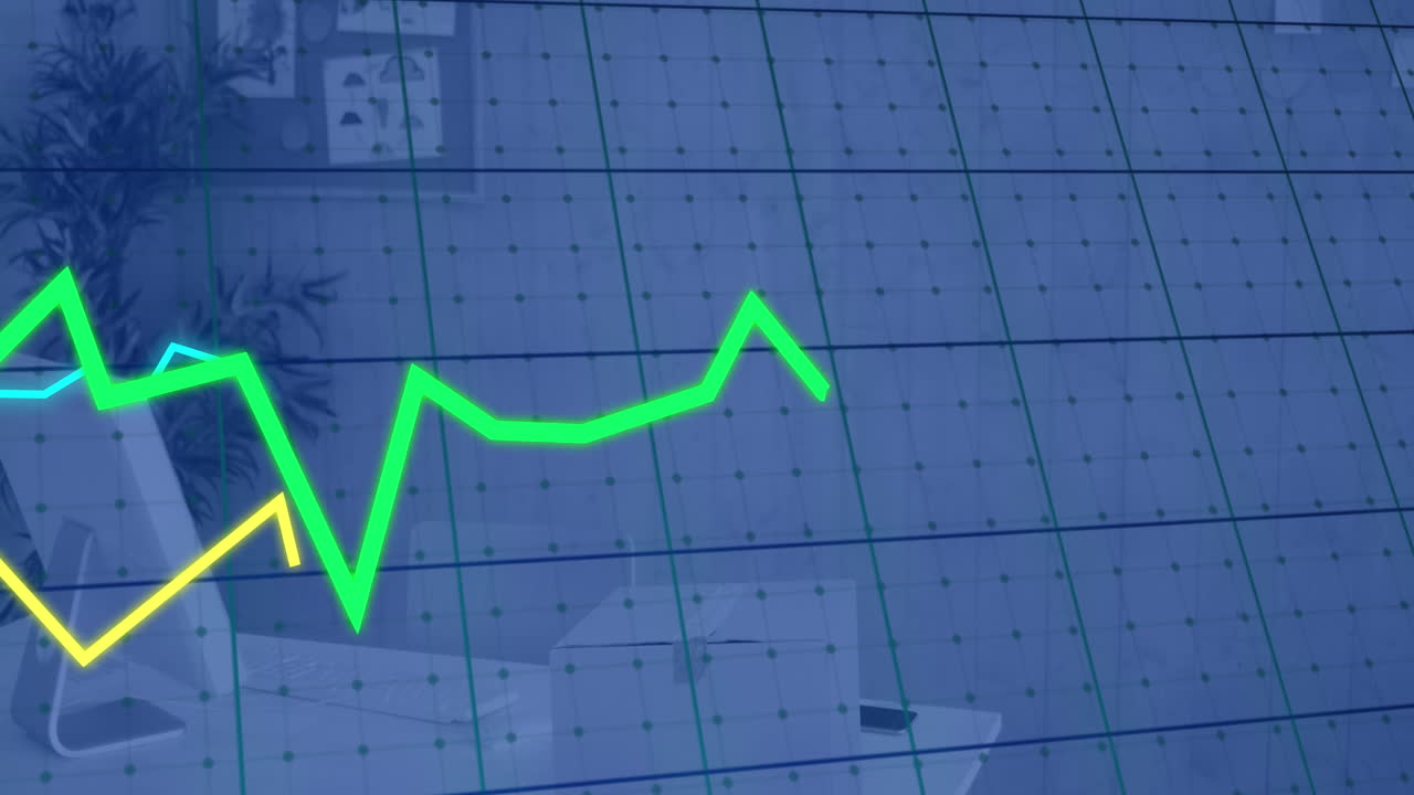 animación de líneas y procesamiento de datos financieros en la oficina