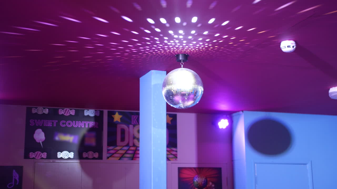 Disco ball spinning at a children's party discotheque