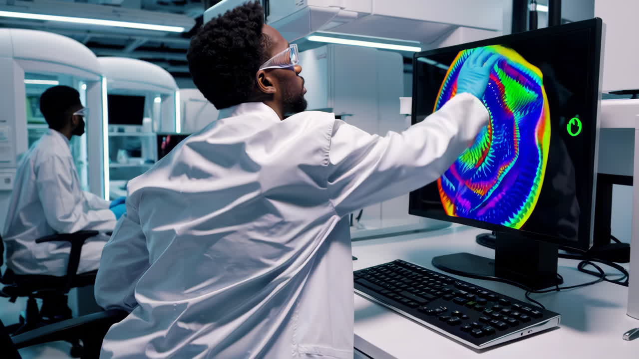 Scientists Analyzing Brain Scan Data in a Modern Lab