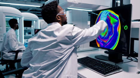 scientists analyzing brain scan data in a modern lab