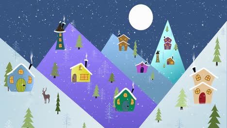 Animation-of-christmas-winter-scenery-with-decorated-houses