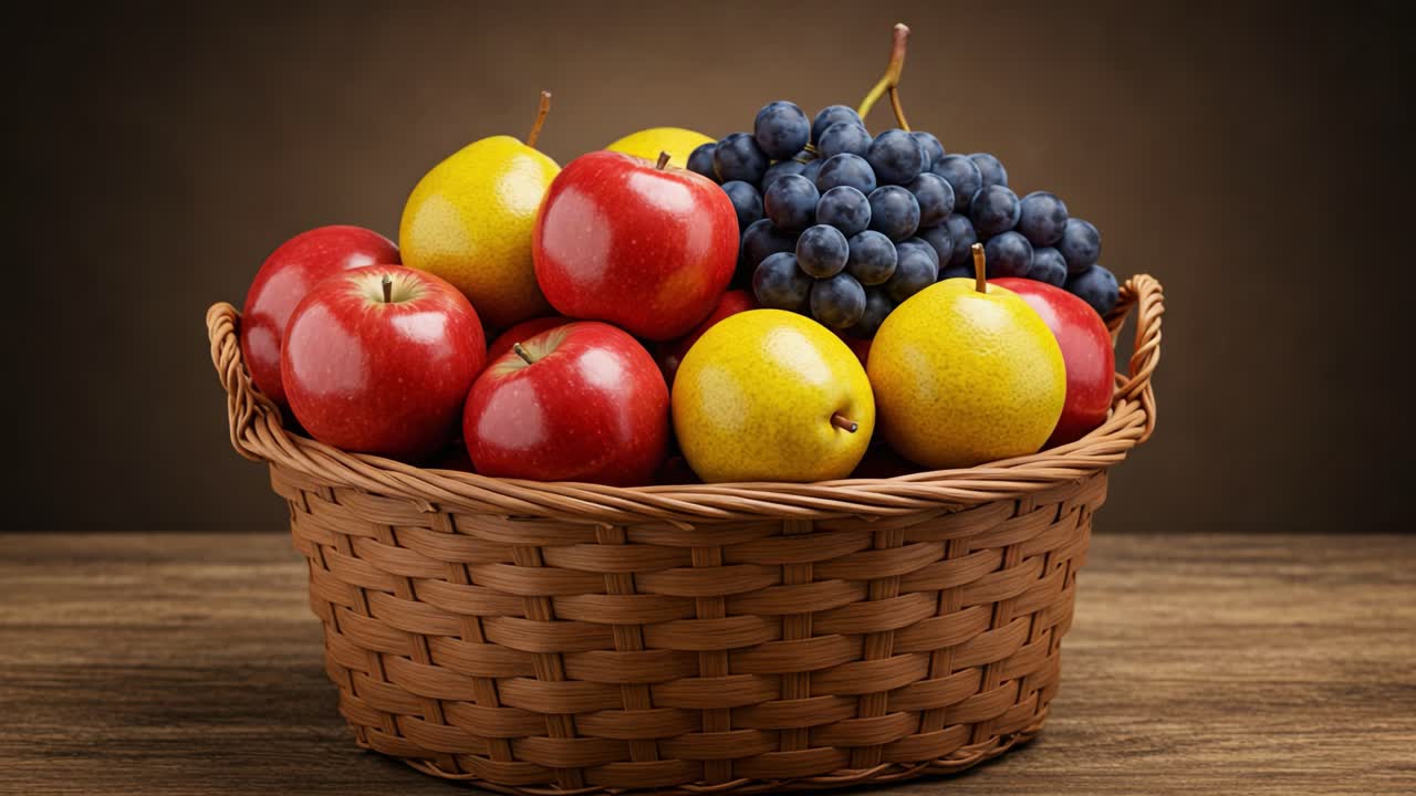 A Beautiful Arrangement of Fresh Apples and Grapes in a Woven Basket Showcasing the Vibrant Colors and Textures of Seasonal Fruits