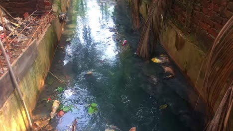 water pollution with plastic waste and residual chemical water in river canal