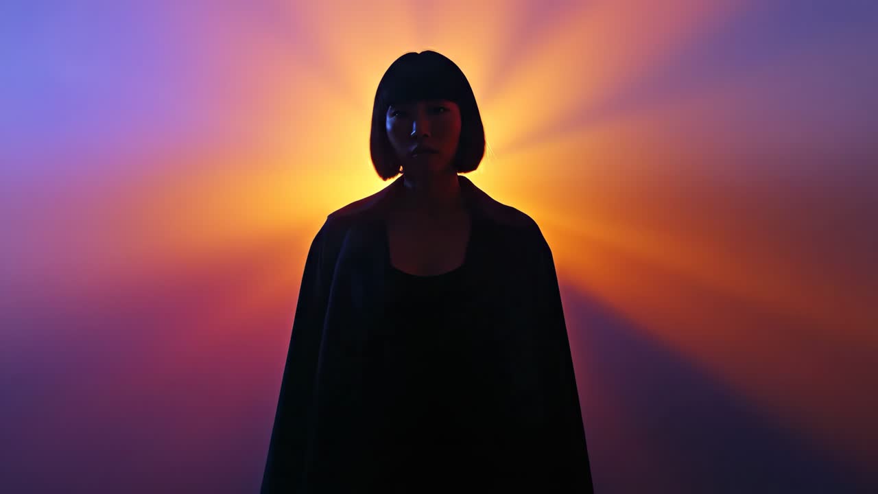 Silhouette di persona in un tramonto dai colori vivaci