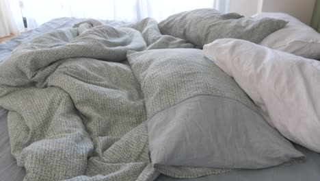 messy bed with pillows