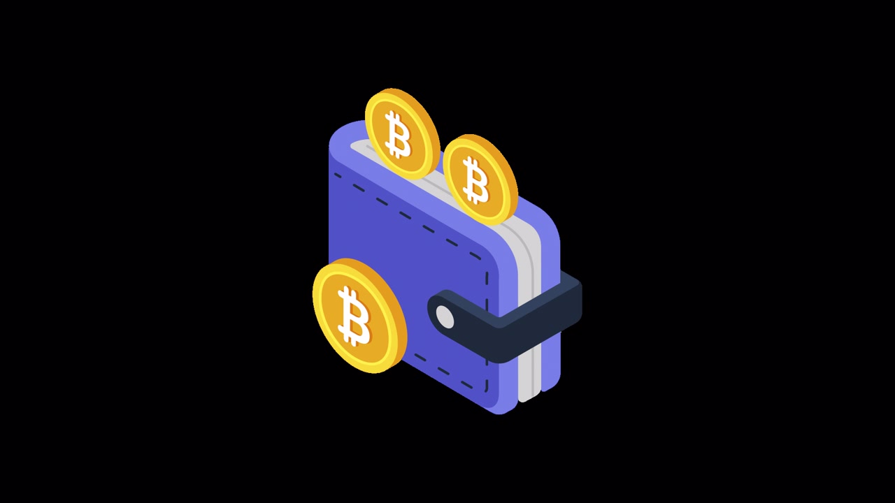 Animated Isometric Bitcoin Wallet Receiving Digital Currency Coins