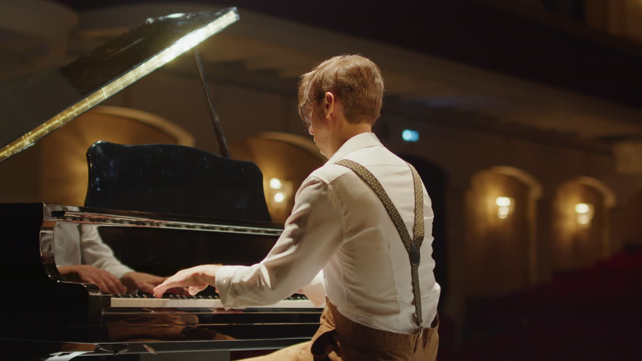 Pianist Playing Grand Piano during Rehearsal