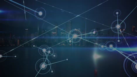 animation of network of connections over cityscape