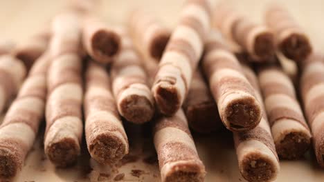 close-up of chocolate wafer sticks