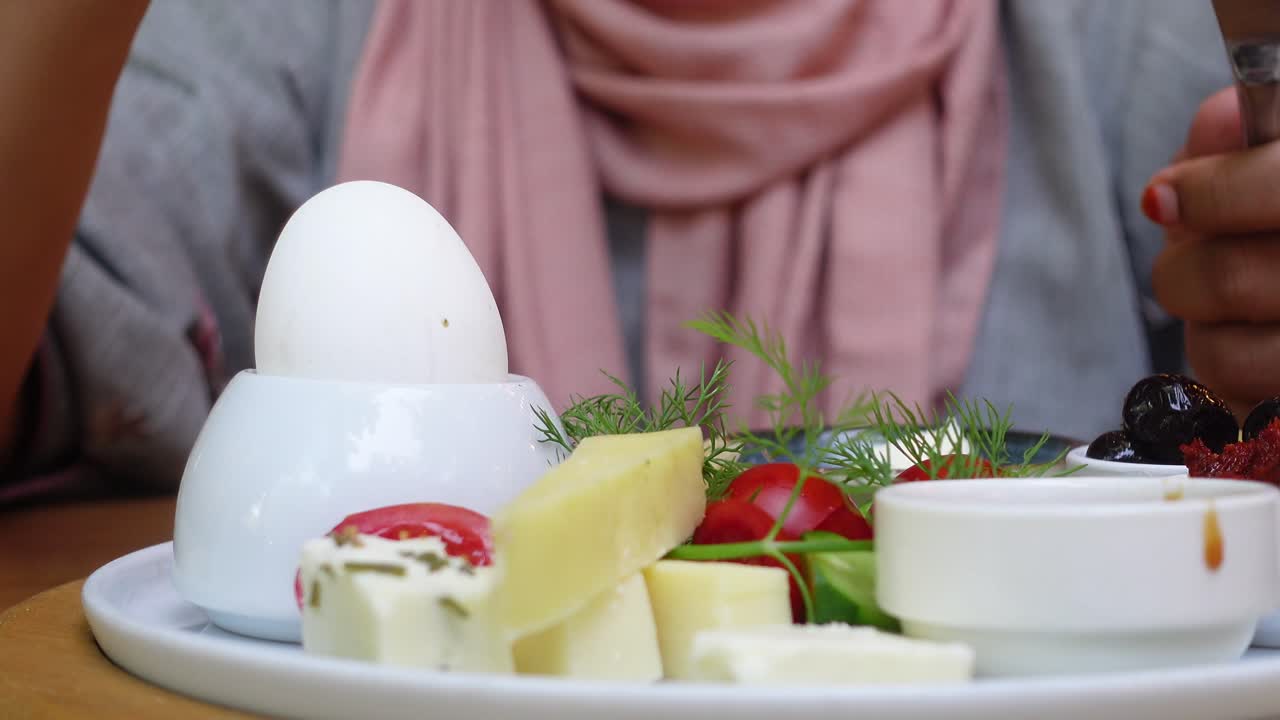 Turkish Breakfast with Cheese, Eggs, and Vegetables