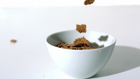 cereales de trigo que caen en un cuenco