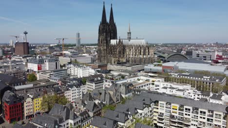 urban cityscape and german architectural identity of cologne city, aerial