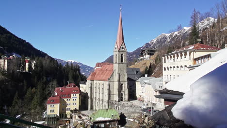 beautiful sliding shot of the town of badgastein in the high tauern mountains of austria