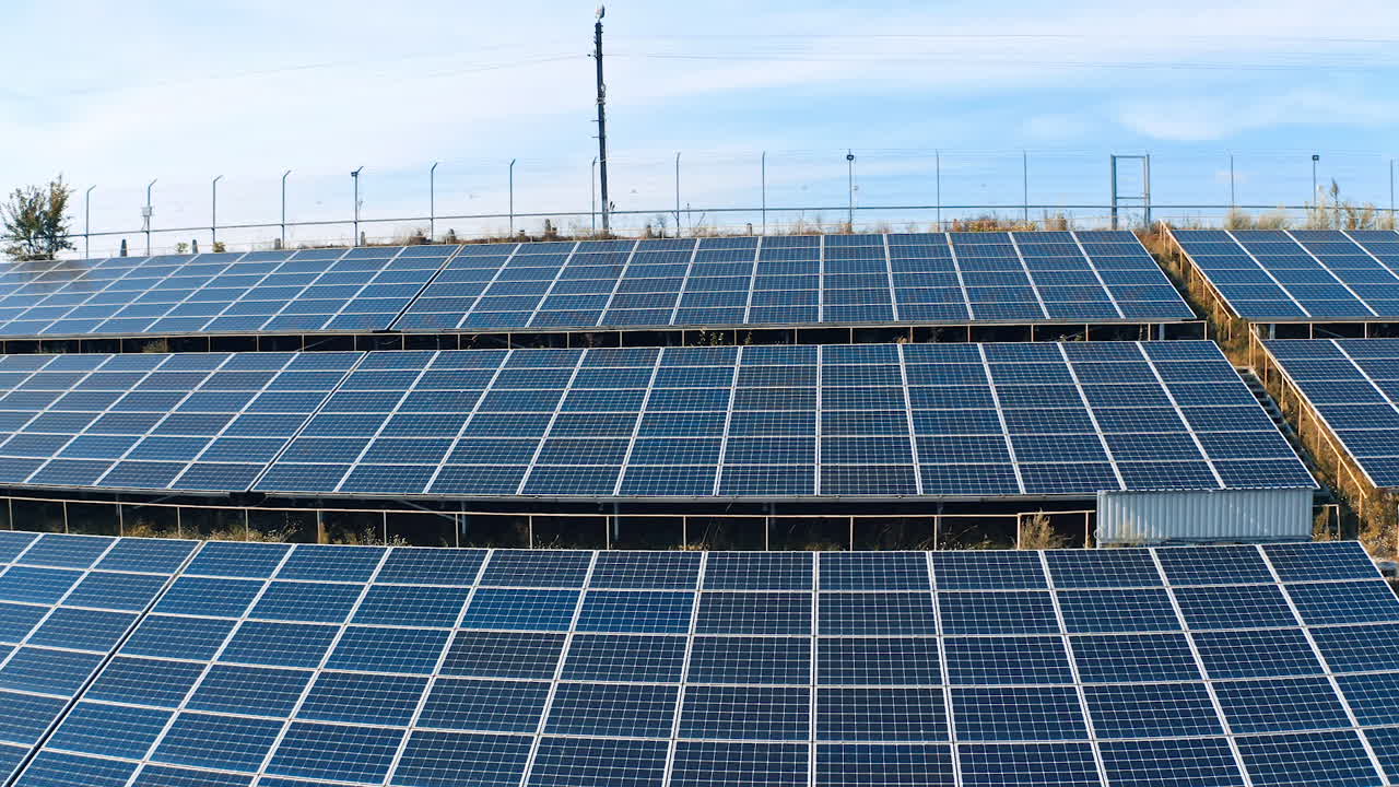 Ecology solar power station panels in the fields energy. Renewable green environmental technology landscapes.