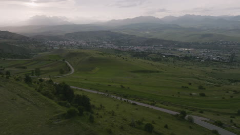 Idyllic-Countryside-Landscape-With-Vast-Fields-Near-Akhaltsikhe-In-Samtskhe-Javakheti,-Georgia---aerial-drone-shot