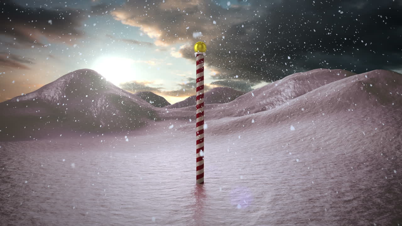 북극과 함께 눈 인 풍경에 눈이 내리고 있습니다.