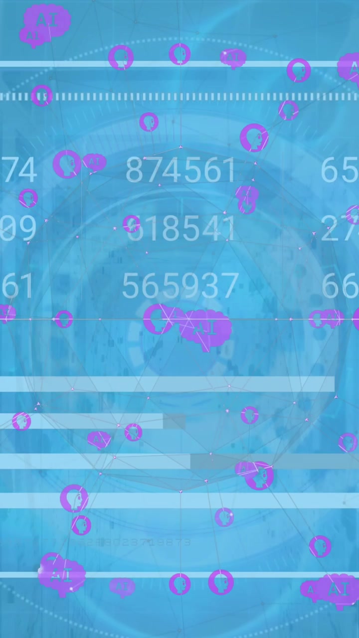 Animation of loading bars and changing number over icons globe against circles in background