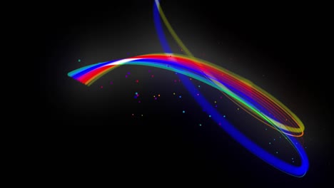 multi-colored neon lines of ribbon fly in the air, smoothly oscillation and wave. lines color changes cyclically form running lights. 3d abstract looped 4k background, luma matte as alpha channel