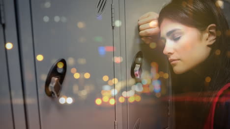 digital animation of exhausted woman leaning on the locket door 4k