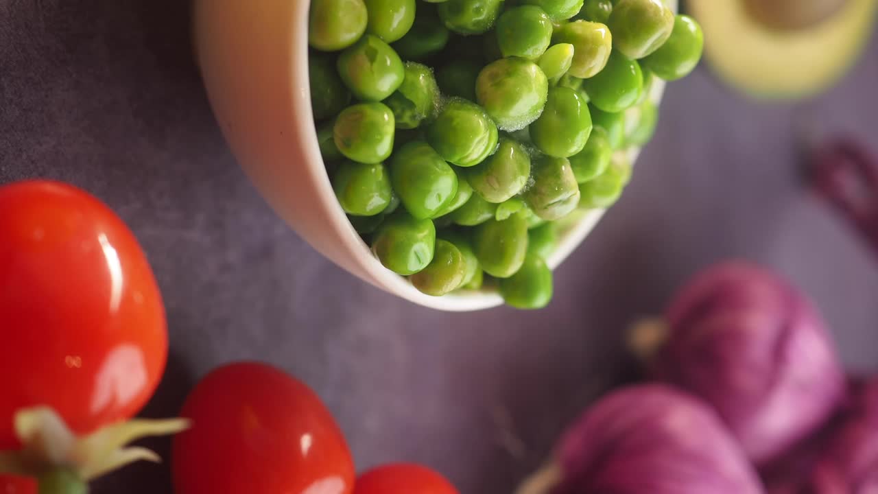 Close-up of peas and vegetables