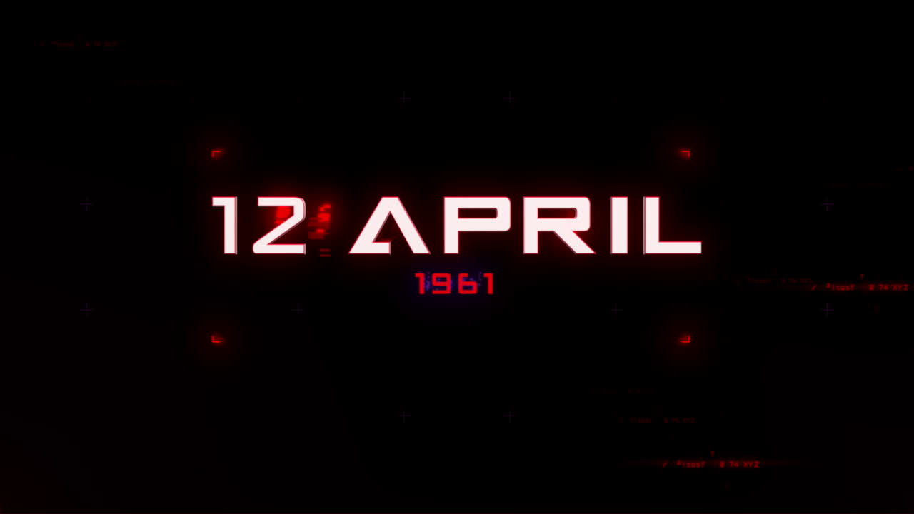 12 de abril de 1961 con elementos hud en la pantalla de la computadora con efecto de falla