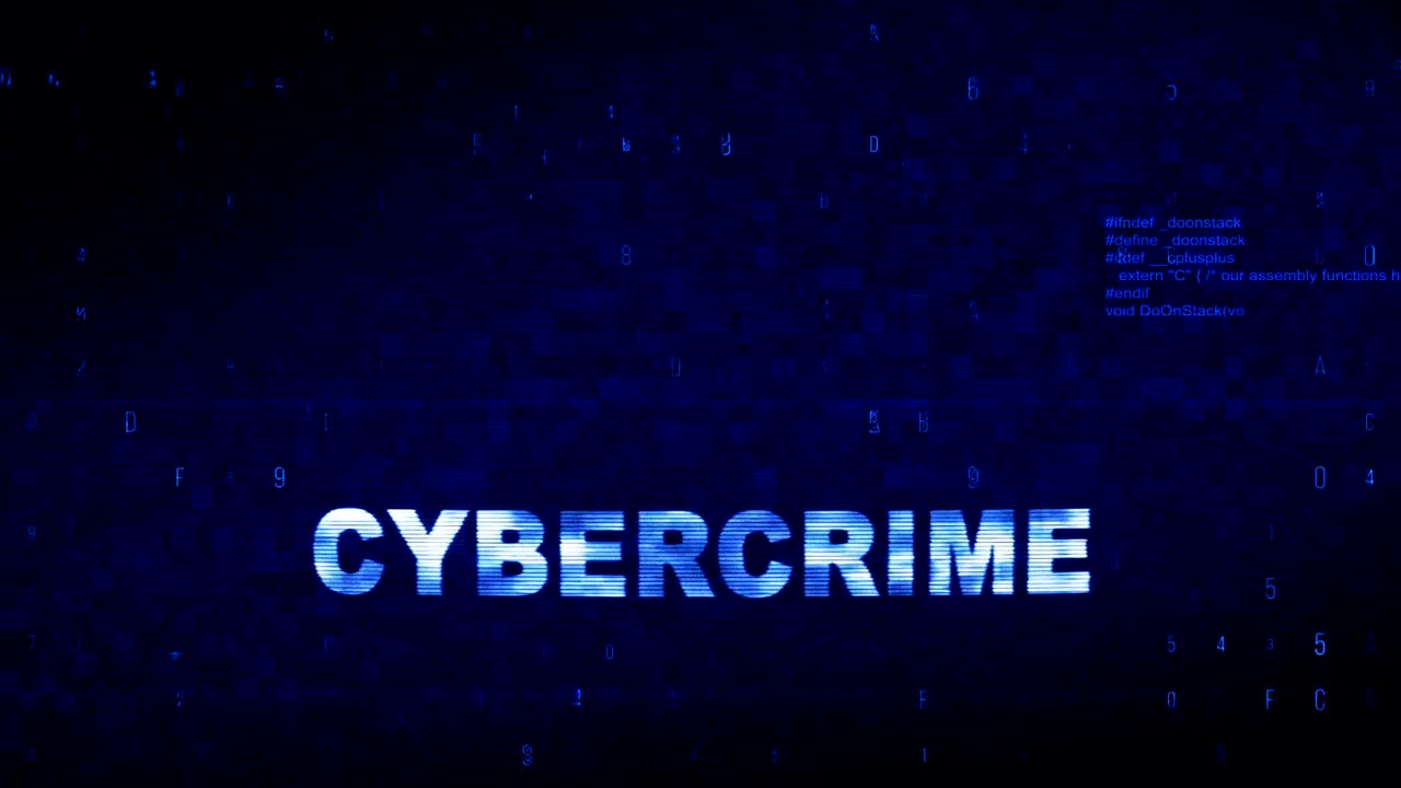 Cybercrime  Text Digital Noise Twitch Glitch Distortion Effect Error Animation.