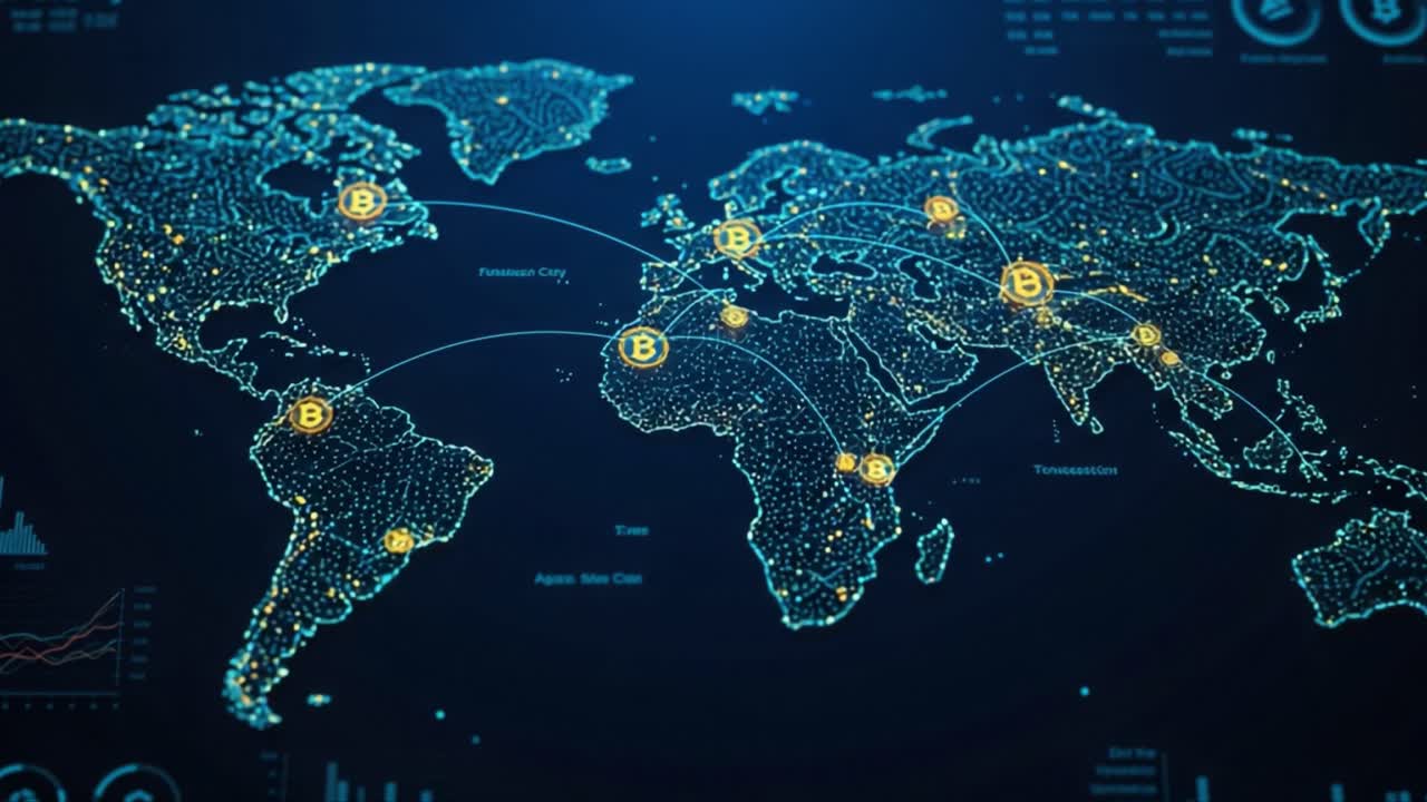 Global Cryptocurrency Network on World Map