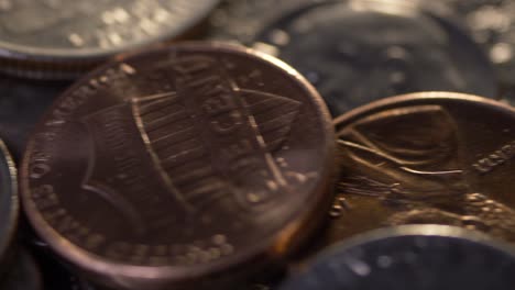 close up macro view of us coins on a slider