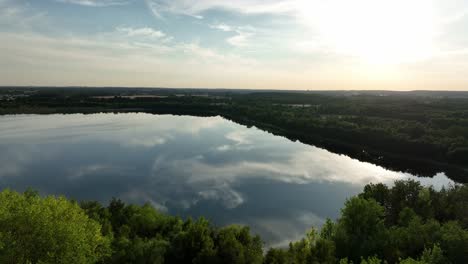 aeria view of osadnik gajówka artificial lake in gmina przykona, within turek county, voivodeship, poland