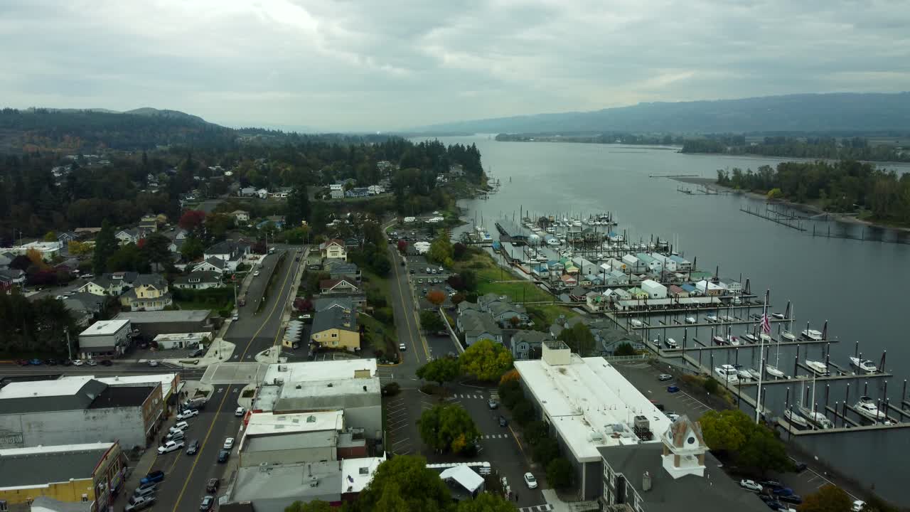 US, OR, St Helens, 2025-10-22 - Drone view of the city during its halloween Halloweentown celebration in the fall