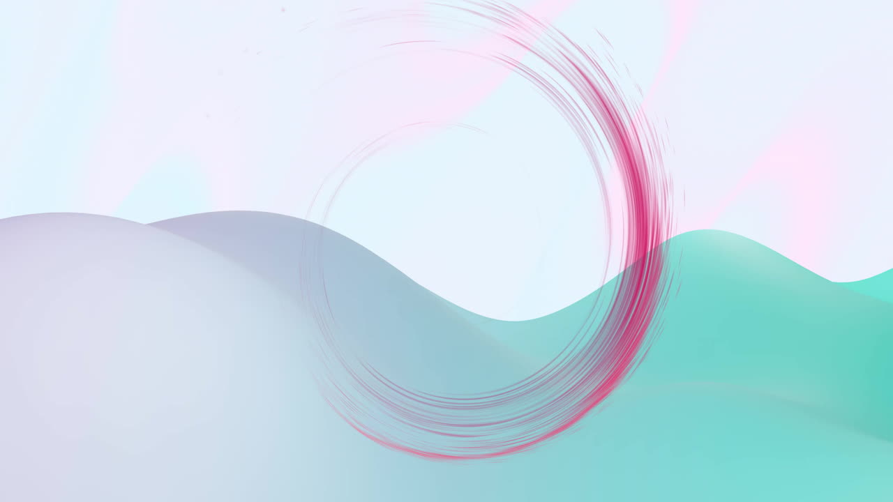 animación abstracta con círculo rosado giratorio sobre un fondo ondulado de color pastel