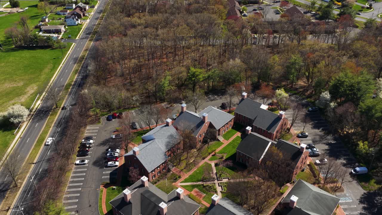 Drone aerial view of suburban neighborhood in East Brunswick New Jersey
