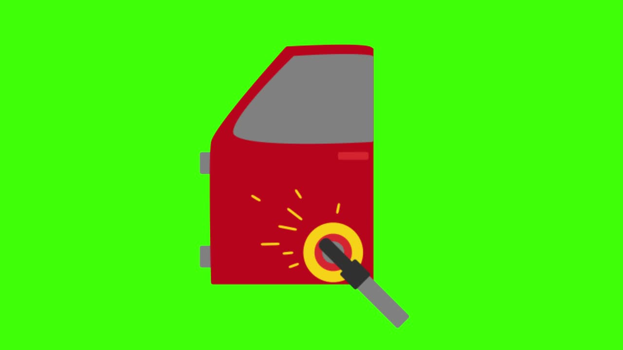 2D animated illustration of a red car door on a green screen