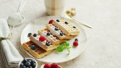 gofres en plato y taza de café