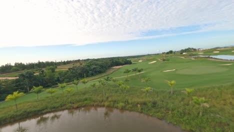 Drone-Flying-Over-Vast-Golf-Course