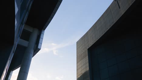 modern office buildings of paris city, handheld view