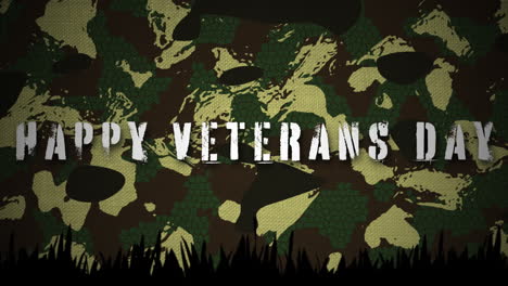 video generado digitalmente del texto feliz del día de los veteranos contra un fondo de camuflaje