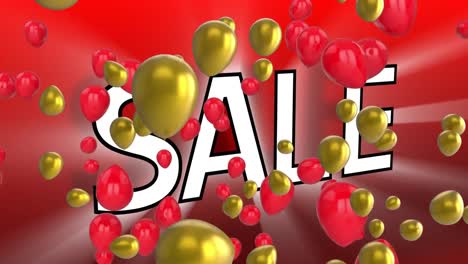 gráfico de venta con globos sobre fondo rojo