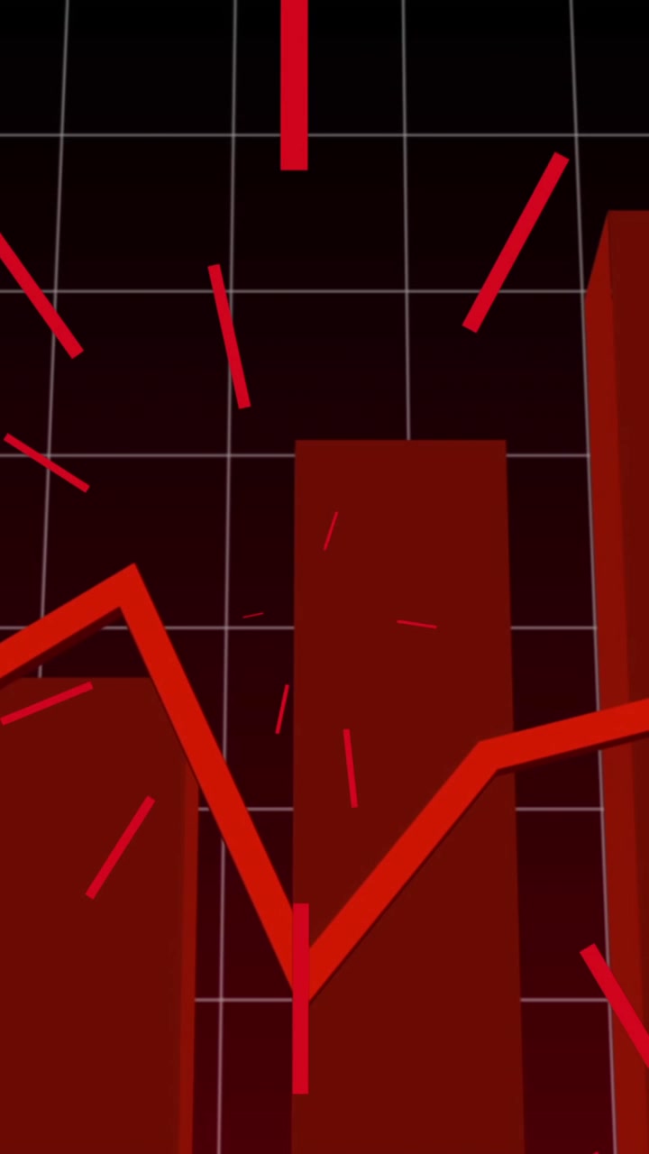 Animation of red statistics with red rays pulsating over grid background