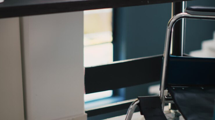 Wheelchair in workspace offering accessibility to workers with disability