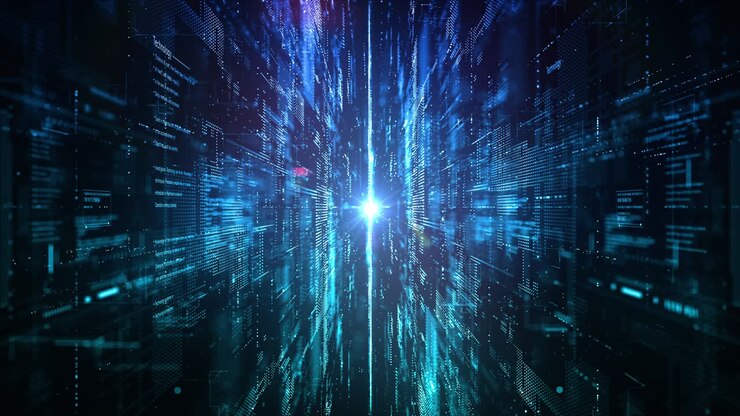 Digital cyberspace futuristic, Digital data matrix flowing and lighting, 5g high-speed connection data analysis process motion abstract background. 4k