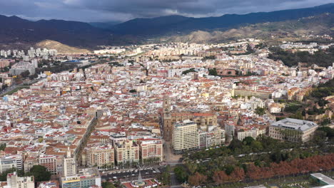 renaissance architectural malaga cathedral aerial shot cloudy day spain