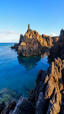 rugged rocky coastline with clear blue water