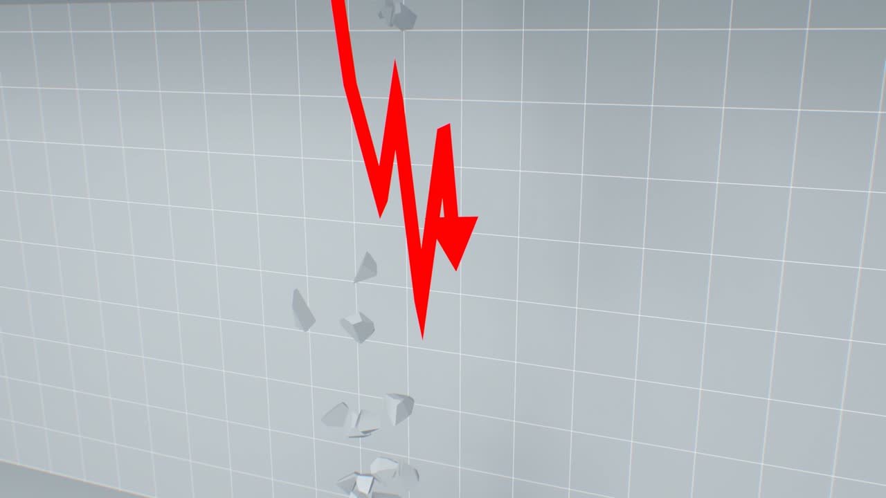 Bankruptcy Red Stock Market Arrow Crashes Through Floor Breaking It - 4K Seamless Loop Motion Background Animation