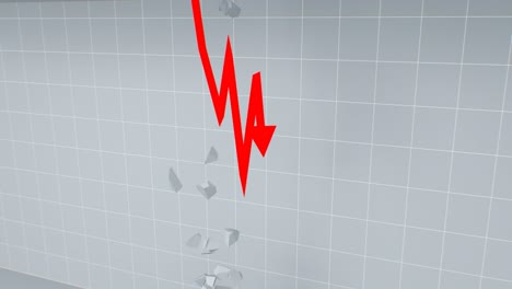 bankruptcy red stock market arrow crashes through floor breaking it - 4k seamless loop motion background animation