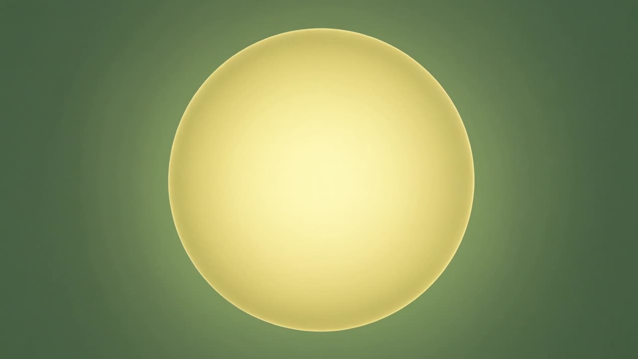 Brightening circular luminous fixture expanding on green painted surface, halo narrowing inward